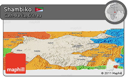 Shaded Relief Panoramic Map of Shambiko, political outside
