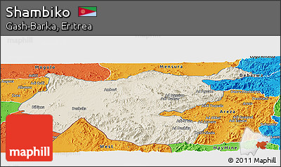 Shaded Relief Panoramic Map of Shambiko, political outside