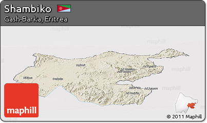 Shaded Relief Panoramic Map of Shambiko, single color outside