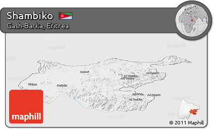 Silver Style Panoramic Map of Shambiko, single color outside