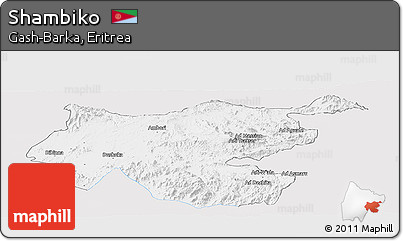 Silver Style Panoramic Map of Shambiko, single color outside