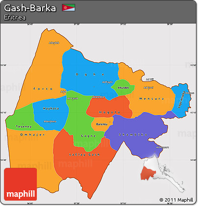 Political Simple Map of Gash-Barka, cropped outside