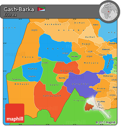 Political Simple Map of Gash-Barka, political shades outside