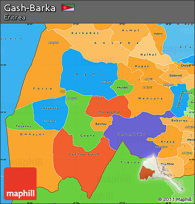 Political Simple Map of Gash-Barka, political shades outside