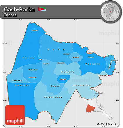 Political Shades Simple Map of Gash-Barka, cropped outside