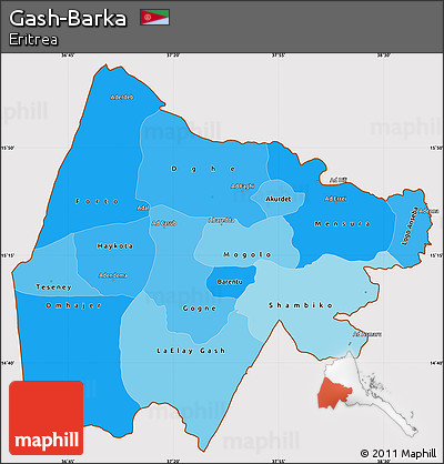 Political Shades Simple Map of Gash-Barka, cropped outside