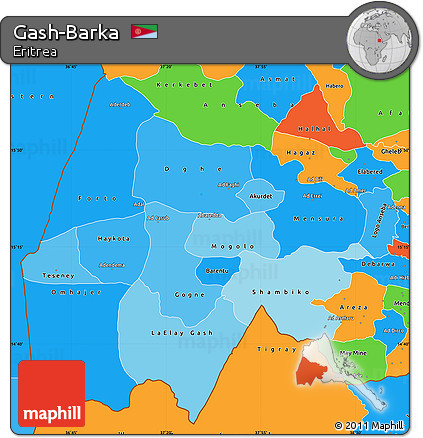 Political Shades Simple Map of Gash-Barka, political outside