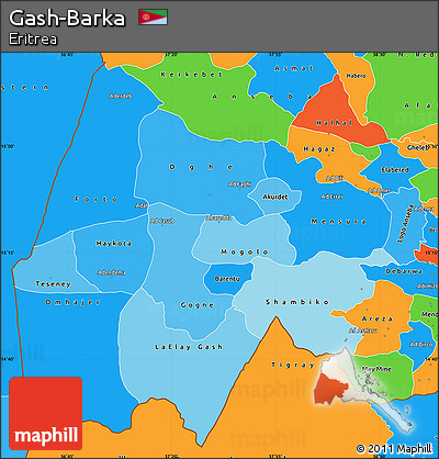 Political Shades Simple Map of Gash-Barka, political outside