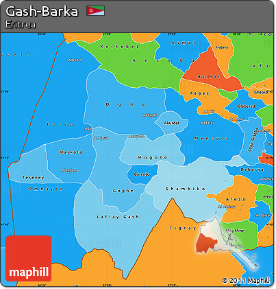 Political Shades Simple Map of Gash-Barka, political outside