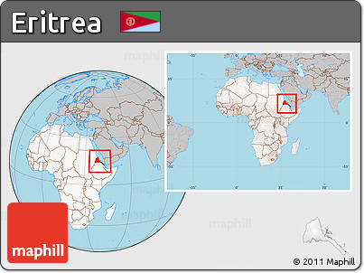 Gray Location Map of Eritrea, highlighted continent, within the entire continent
