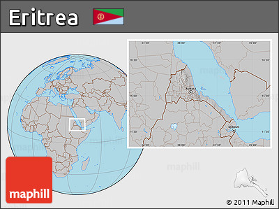 Gray Location Map of Eritrea, hill shading inside