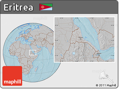 Gray Location Map of Eritrea, hill shading outside