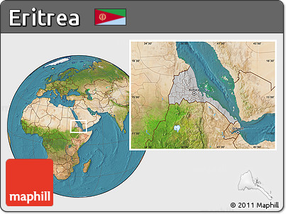Gray Location Map of Eritrea, satellite outside, hill shading