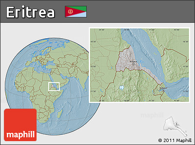 Gray Location Map of Eritrea, savanna style outside, hill shading