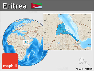 Political Location Map of Eritrea, shaded relief outside