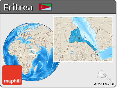 Political Location Map of Eritrea, shaded relief outside