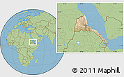 Satellite Location Map of Eritrea, savanna style outside