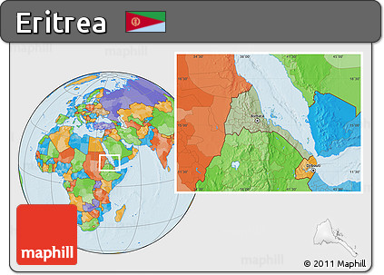 Savanna Style Location Map of Eritrea, political outside, hill shading