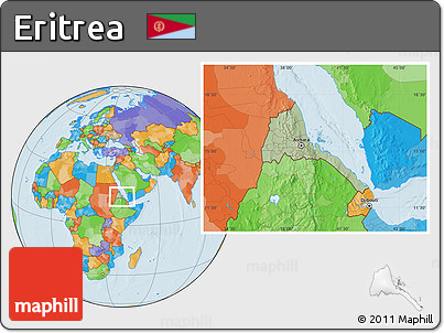 Savanna Style Location Map of Eritrea, political outside, hill shading