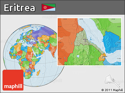 Savanna Style Location Map of Eritrea, political outside, hill shading