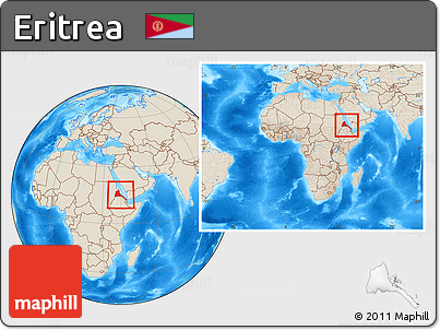 Shaded Relief Location Map of Eritrea, within the entire continent