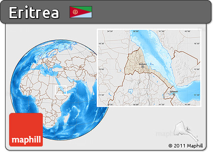 Shaded Relief Location Map of Eritrea, lighten, desaturated, land only