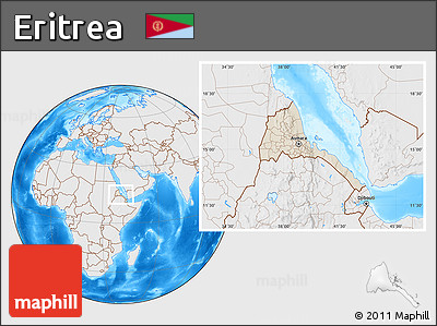 Shaded Relief Location Map of Eritrea, lighten, desaturated, land only