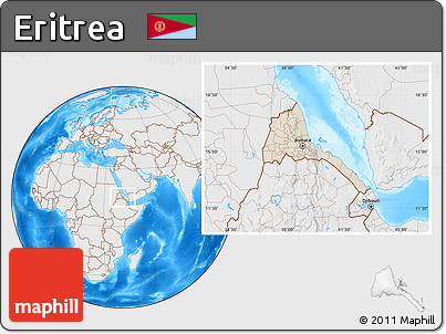 Shaded Relief Location Map of Eritrea, lighten, desaturated, land only