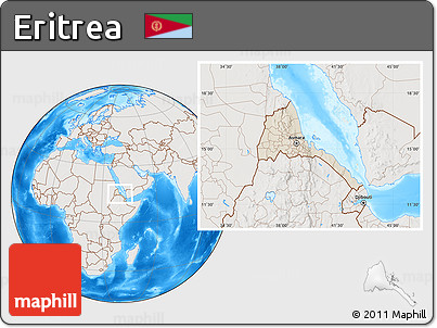 Shaded Relief Location Map of Eritrea, lighten, semi-desaturated, land only