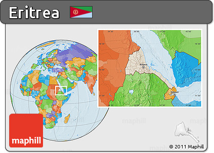 Shaded Relief Location Map of Eritrea, political outside
