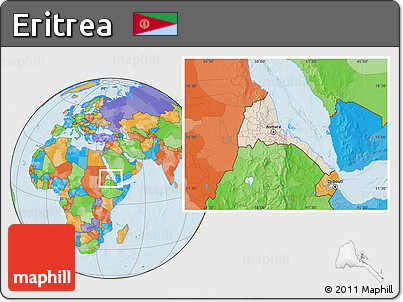 Shaded Relief Location Map of Eritrea, political outside