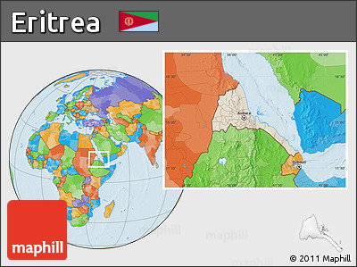 Shaded Relief Location Map of Eritrea, political outside