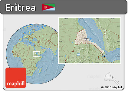 Shaded Relief Location Map of Eritrea, savanna style outside, hill shading
