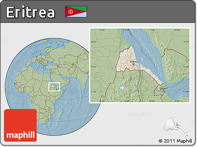 Shaded Relief Location Map of Eritrea, savanna style outside, hill shading