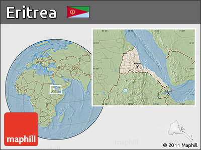 Shaded Relief Location Map of Eritrea, savanna style outside, hill shading