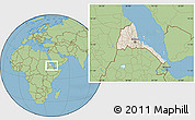Shaded Relief Location Map of Eritrea, savanna style outside