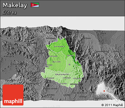 Political Shades 3D Map of Makelay, darken, desaturated