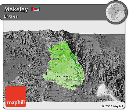 Political Shades 3D Map of Makelay, darken, desaturated