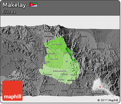 Political Shades 3D Map of Makelay, darken, desaturated