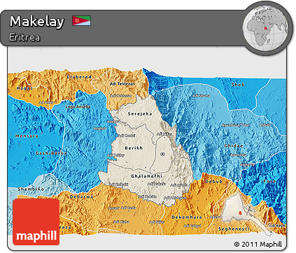 Shaded Relief 3D Map of Makelay, political shades outside