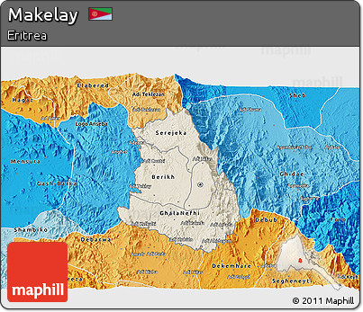 Shaded Relief 3D Map of Makelay, political shades outside