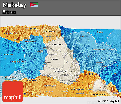 Shaded Relief 3D Map of Makelay, political shades outside