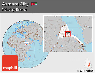 Gray Location Map of Asmara City, highlighted country, highlighted parent region