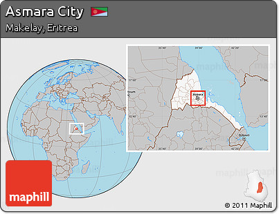 Gray Location Map of Asmara City, highlighted country, highlighted parent region