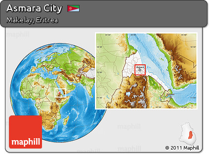 Physical Location Map of Asmara City, highlighted country, highlighted parent region, within the entire country