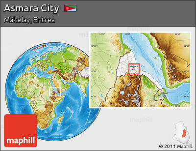 Physical Location Map of Asmara City, highlighted country, highlighted parent region, within the entire country