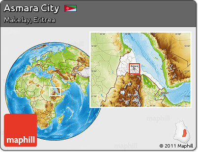 Physical Location Map of Asmara City, highlighted country, highlighted parent region, within the entire country