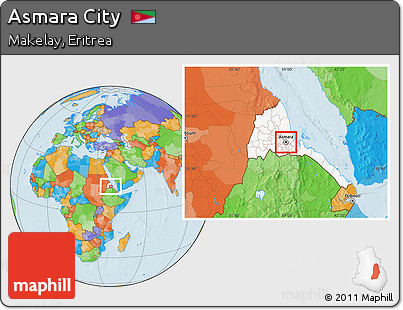 Political Location Map of Asmara City, highlighted country