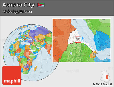 Political Location Map of Asmara City, highlighted country, highlighted parent region, within the entire country
