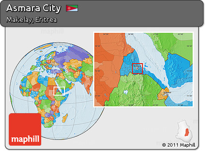 Political Location Map of Asmara City, highlighted parent region, within the entire country